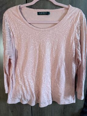 Ralph Lauren Light Pink Paisley Scoop Neck Long Sleeve Top